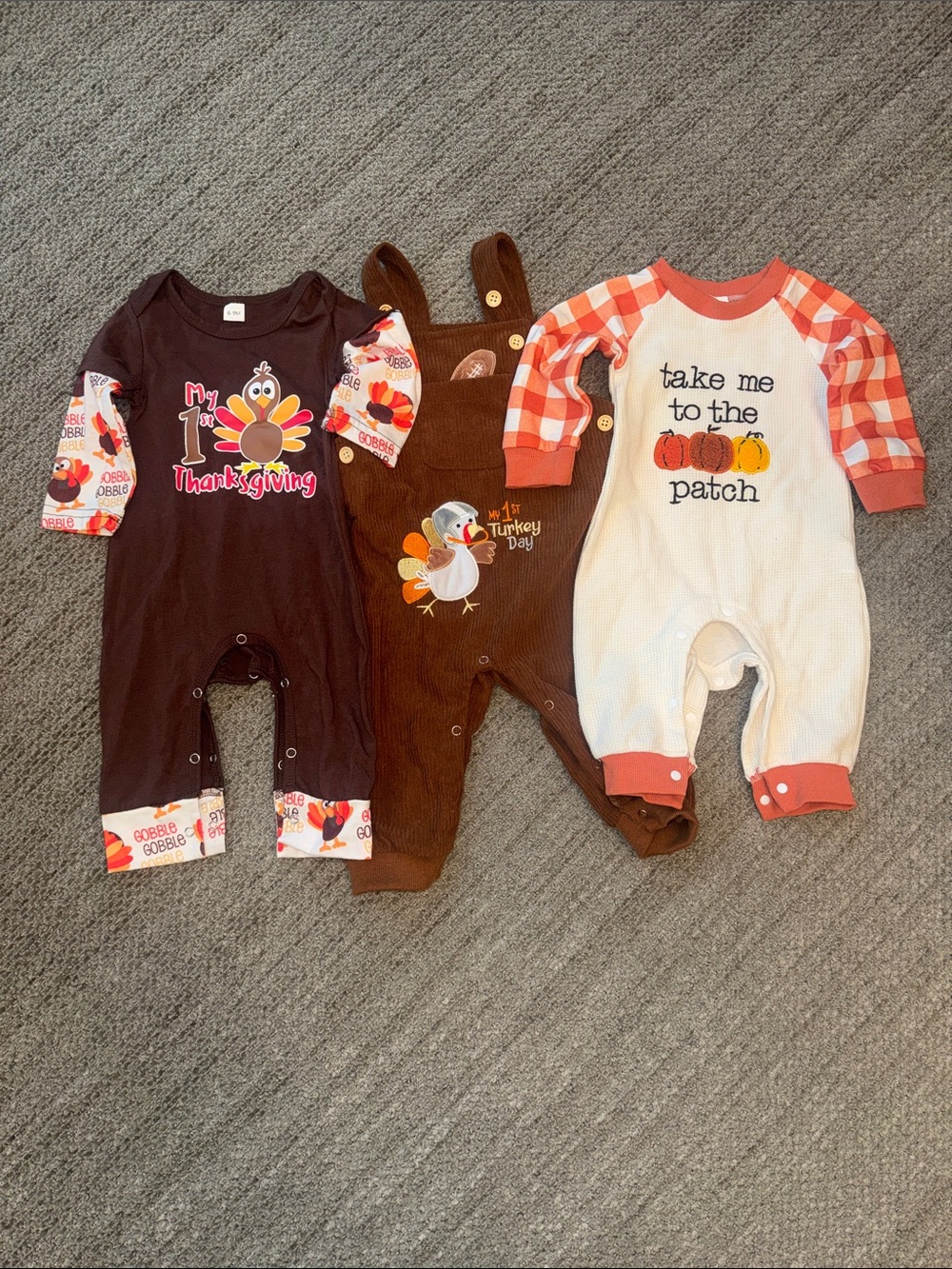 Thanksgiving Turkey Mix One-Piece Footies - Brown, Cream, Orange